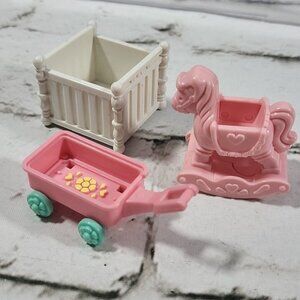 Vtg Fisher Price Precious Places Nursery  Set Pink‎ Rocking Horse Wagon